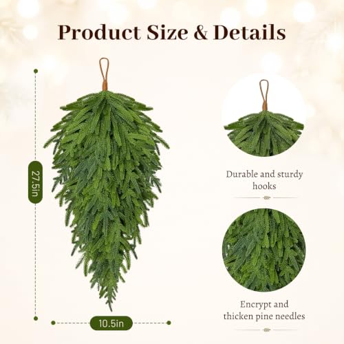 ICX 2 Pack Christmas Teardrop Swags - 28 Inch Norfolk Pine Holiday Decor