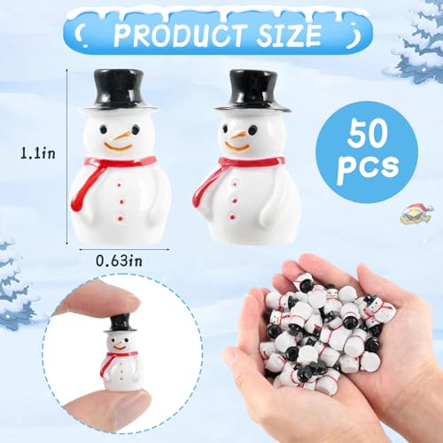 50Pcs Mini Snowman Christmas Figurines Kit,Mini Snowman Ornaments for Christmas Dec