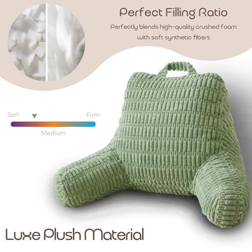 Reading Pillow with Armrests for Bed & Couch Support - Sage Green