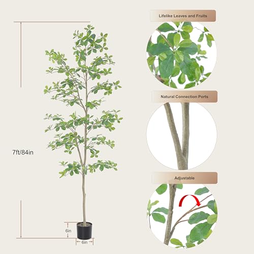 7ft Tall Faux Black Olive Tree with Realistic Leaves for Indoor Decor