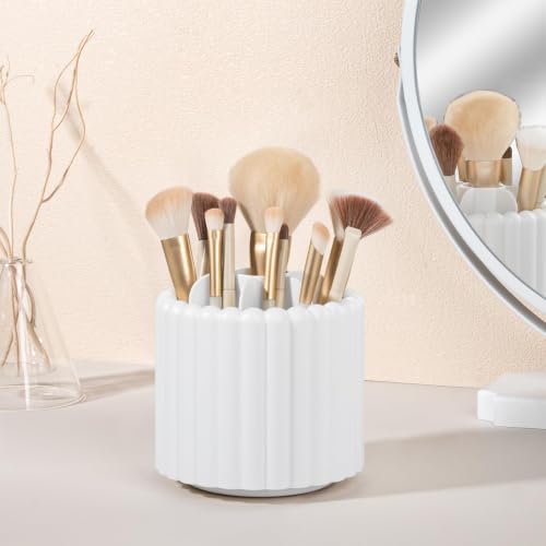 Anyoifax White Rotating Makeup Brush Holder Organizer with Removable Dividers - Small
