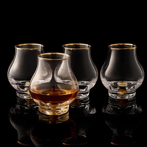 DUJUST 4-Pack Elegant Curvaceous Snifter Glasses Set of 4, 7oz Crystal Whiskey Glass with 24K Gold Flakes, Luxury Brandy & Bourbon Glasses