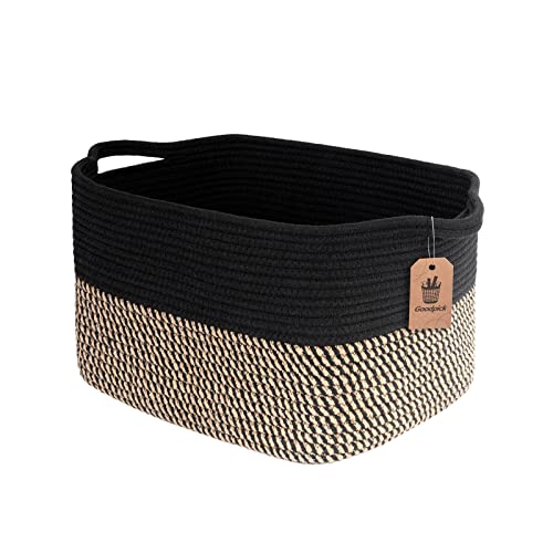 Woven Storage Basket for Shelves 13"x10"x9" Black Cotton Rope Cube Bin