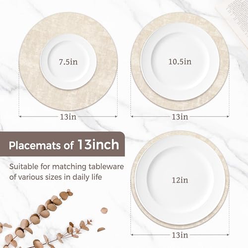 13-Inch Round Faux Leather Placemats, Set of 6 Reversible Wipeable Table Mats