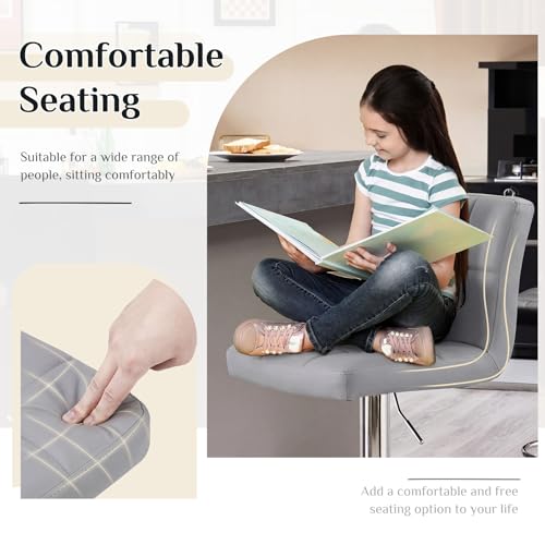Adjustable Counter Height Bar Stools with Backrest, Set of 2, Grey