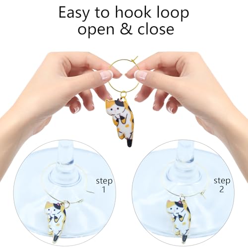 Nuburbur 13 Pcs Cat Wine Glass Charms Set – Kitty Themed Drink Markers for Parties