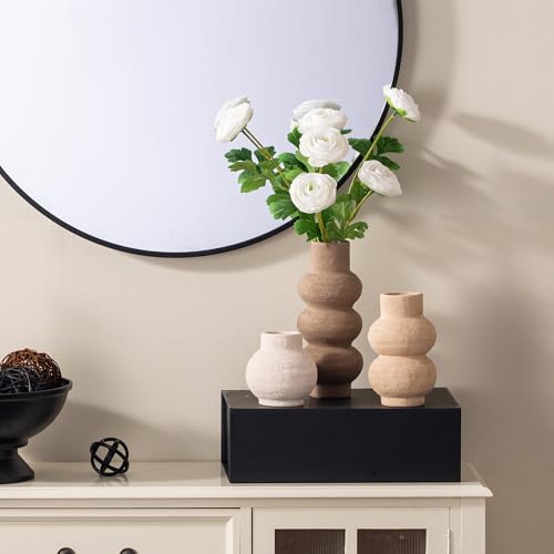 Modern Farmhouse Ceramic Flower Vase Set of 3 - Decorative Table Centerpiece