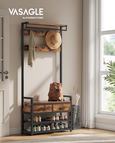 Entryway Hall Tree with Shoe Bench, Coat Rack and 2 Storage Drawers