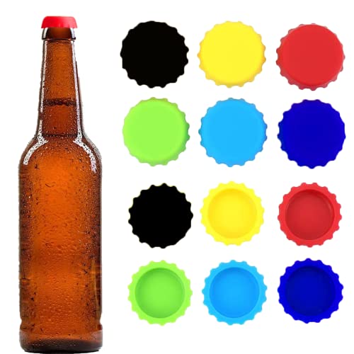 Superjackwang 6 Pack Reusable Silicone Beer Bottle Caps - Food Grade, BPA-Free, Multi-Color Seals for Soda, Beverages & Homebrew