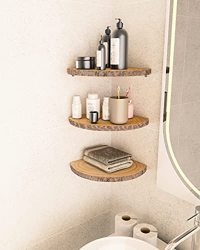 3-Piece Rustic Solid Wood Corner Floating Shelves, Farmhouse Wall Decor