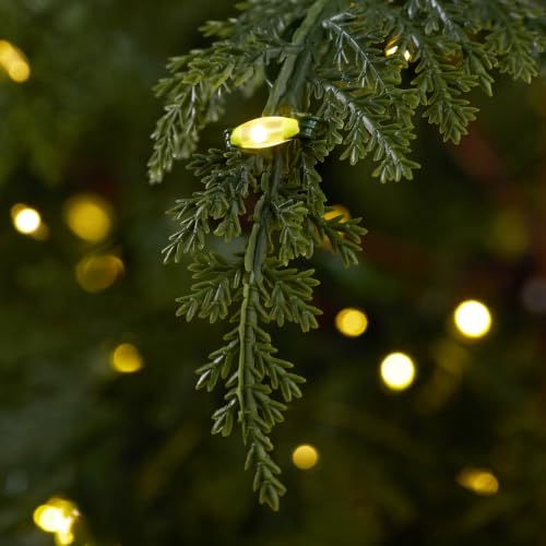 Ferrgoal 3ft Prelit Small Christmas Tree with Warm White LED Lights, Rustic Woven Basket Base, Green