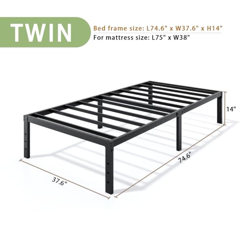 LUMUNANCE Heavy-Duty Twin Metal Platform Bed Frame with Storage Space