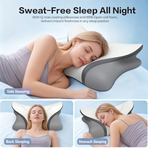 Ergonomic Cervical Neck Pillow with Cooling Memory Foam - Adjustable Height Support for All Sleep Positions