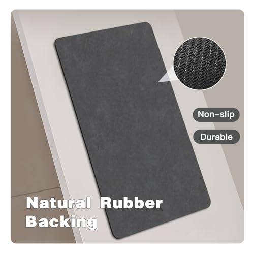 TYUU Non-Slip Thin Bath Mat Quick Drying Absorbent Bathroom Rug 16x24 Dark Grey