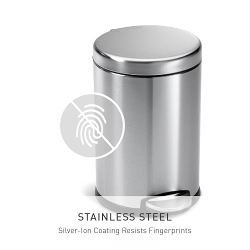 Round Step Trash Can 4.5L 1.2 Gallon Compact Bathroom Trash Can Stainless Steel