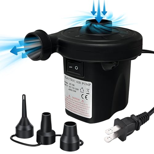 Electric Air Pump for Inflatables - Quick Inflator & Deflator with 3 Nozzles, 110V