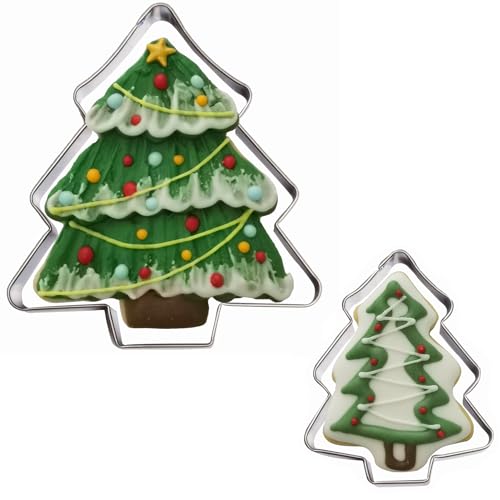 Tree Cookie Cutters Set - 2-Piece Stainless Steel Christmas Shapes