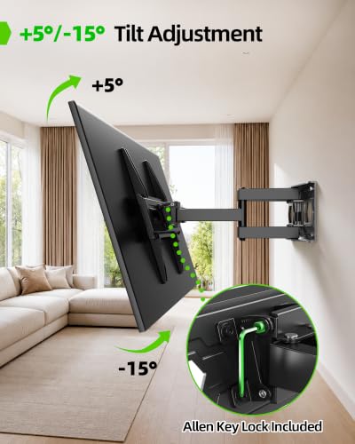 Full Motion TV Wall Mount Bracket for 32-74 Inch TVs, Swivel & Tilt Dual Arms