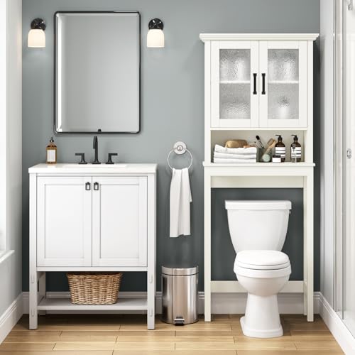Over-the-Toilet Storage Cabinet with Adjustable Shelf, Cream White