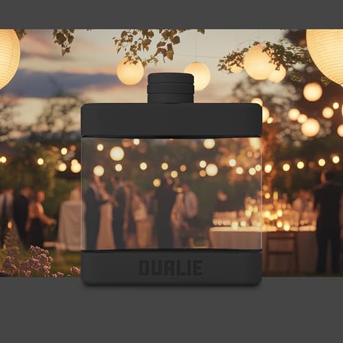 DUALIE Black 6 oz Shatterproof Plastic Hip Flask - Leakproof, Modern Design