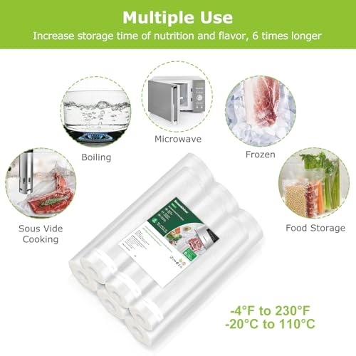 Vacuum Sealer Rolls 6 Pack, 11"x20' & 8"x20' BPA-Free Food Storage Bags