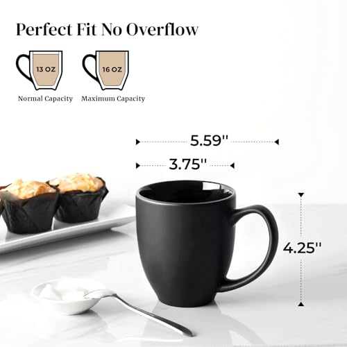 DOWAN Matte Black 16 oz Coffee Mug Set of 6 - Large Ceramic Cups for Hot Drinks