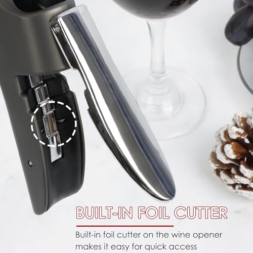 KAYCROWN Gray Stainless Steel Lever Wine Bottle Opener with Foil Cutter & Extra Spiral