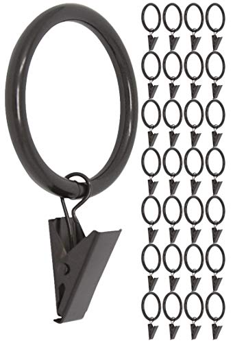 1.5-Inch Drapery Curtain Rings with Clips, Oil-Rubbed Bronze, Set of 28