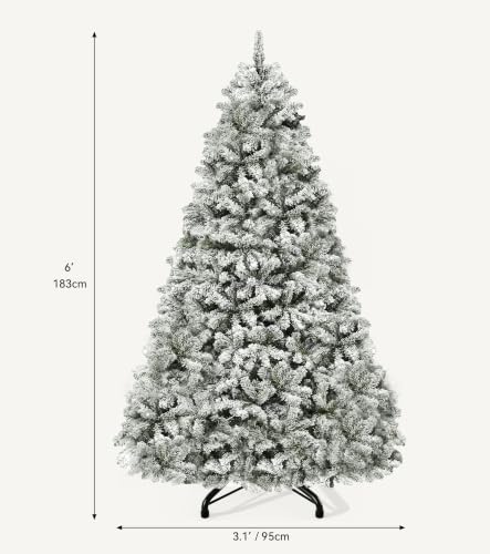 DWVO 6FT White Pre-Lit Flocked Christmas Tree with 936 Tips, 250 LEDs, Auto-Hinge