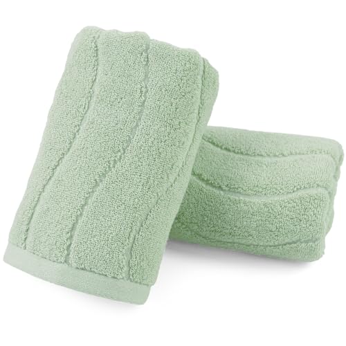 Wavy Striped Cotton Hand Towels - Sage Green, 13x29 Inches, 2 Pack
