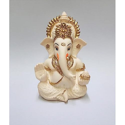 Peach Ivory Finish Ganesha Idol Car Dashboard IdolGanesha Murti Ganpati Idol for Home Decor Puja Lord Ganesh Statue Gift for Office Desk Puja Room Figurine