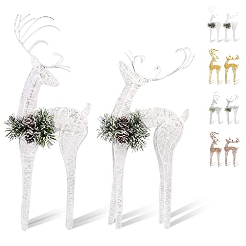 White Glitter Christmas Reindeer Figurines - 2-Piece Holiday Table Decor