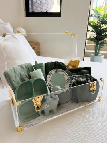 Clear Acrylic Storage Trunk Set, Decorative Keepsake Box with Handles