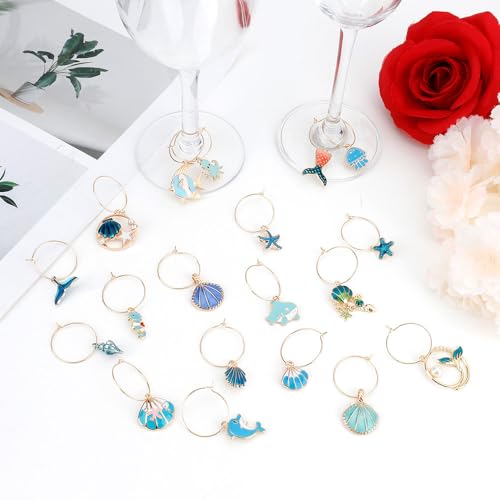 Ocean Wine Glass Charms Set - 24 PCS Stem & Champagne Glass Identifier Rings for Weddings & Parties