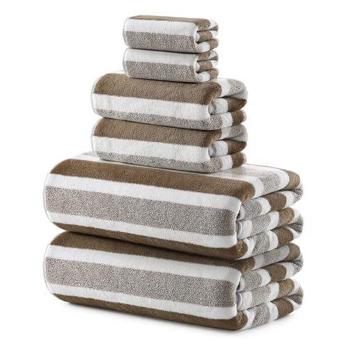 6-Piece Microfiber Bath Towel Set, Ultra Soft & Absorbent, Oversized Brown