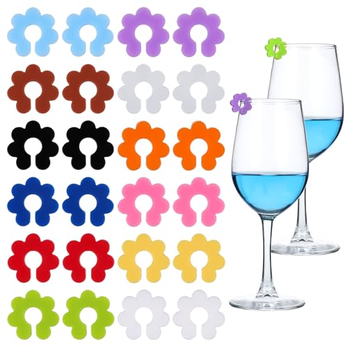 24 Pcs Silicone Wine Glass Charms Reusable Drink Markers for Glasses & Bottles