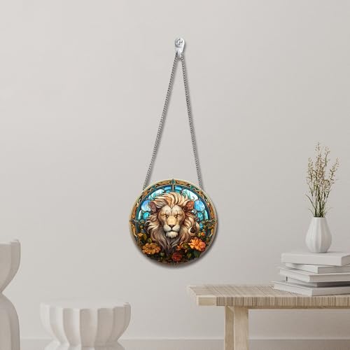 Acrylic Lion Window Hanging Decoration - Vibrant Stained Glass Style
