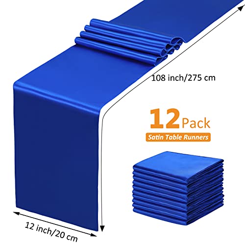 12 Pcs Royal Blue Satin Table Runners 12 x 108 Inches for Weddings & Events