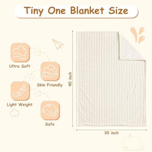 Soft Fleece Baby Blanket - Reversible Striped Infant Blanket, 30x40 Inch, Cream