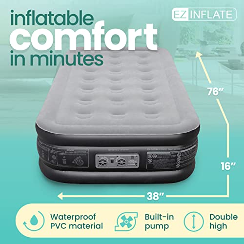 Twin Size Double-High Air Mattress with Built-in Pump - Waterproof & Portable Blow Up Bed for Camping & Travel