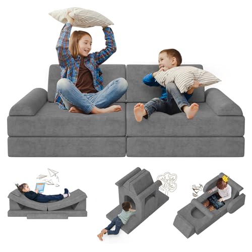 10-Piece Modular Kids Play Couch, Convertible Foam Sofa for Toddlers
