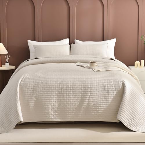 Sanracie 100% Cotton Oversized California King Quilt Set, 120"x120" - Wheat