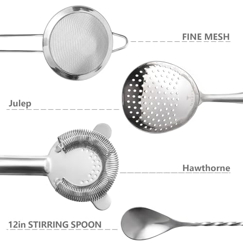 Etens Stainless Steel Cocktail Strainer Set with Hawthorne, Julep & Mesh Strainers
