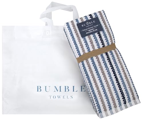6-Pack 100% Cotton Kitchen Towels 16"x26" - Blue Striped Absorbent Hand Towels