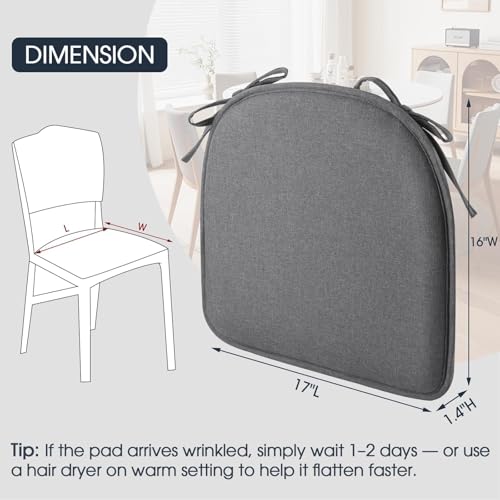 Memory Foam Dining Chair Pads, 4-Pack Non-Slip Kitchen Seat Cushions, Grey