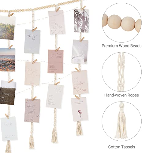 Macrame Hanging Photo Display with LED String Lights and 45 Clips