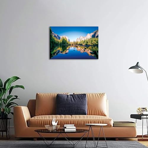 SKASNFAI Yosemite National Park Forest Canvas Wall Art 24x36 Framed (Forest 03) – Blue Lake