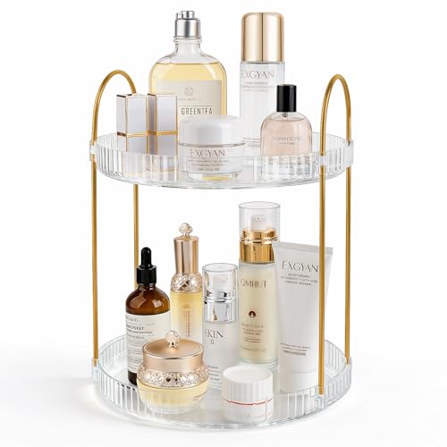 Anyoifax 2-Tier 360° Rotating Clear Makeup Organizer with Large Capacity