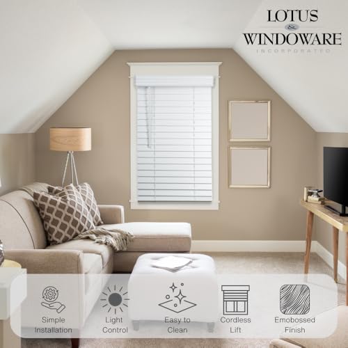 2-Inch Embossed Cordless Faux Wood Window Blind, 34" x 60", Bright White