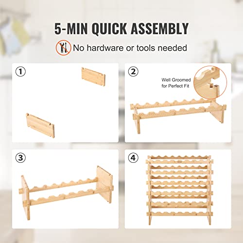 8-Tier 72-Bottle Stackable Bamboo Wine Rack, Freestanding Storage Shelf